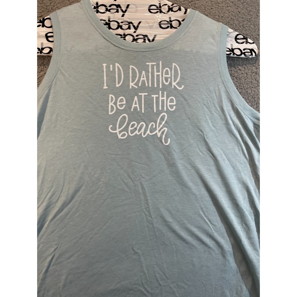 Home Free Women's Blue Tank I'd Rather Be‎ at the Beach Long Tank XXXL (22)